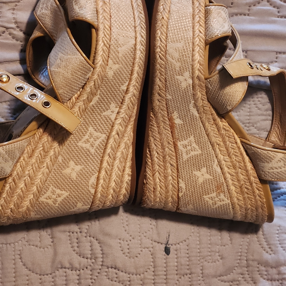 Louis Vuitton Beige Monogram Canvas Espadrille Wedge Sandals - Picture 5 of 16